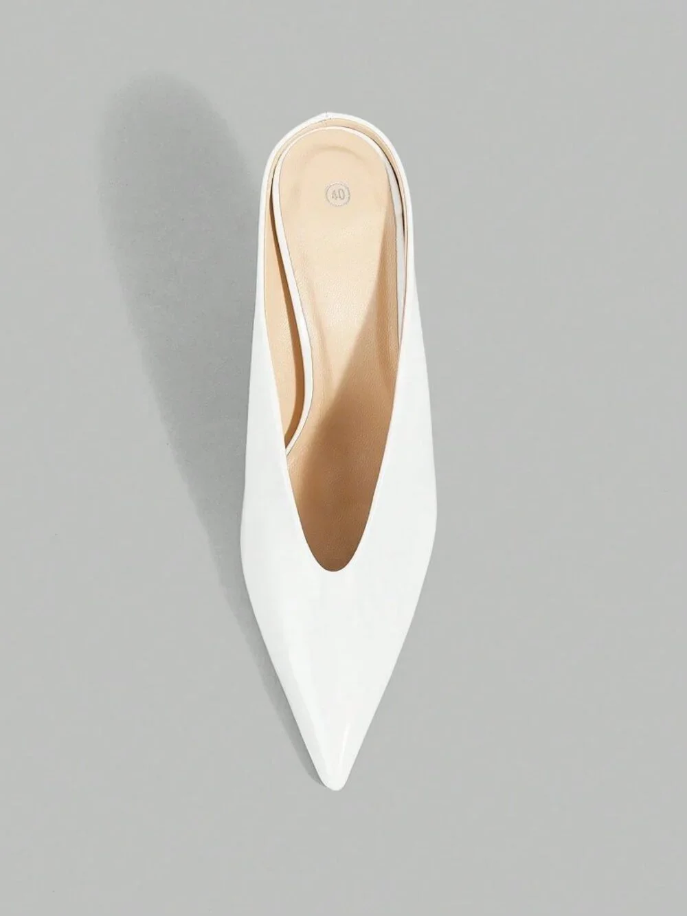 White Elegant Women's Patent Leather Pointed Thin Heel Mule Shoes